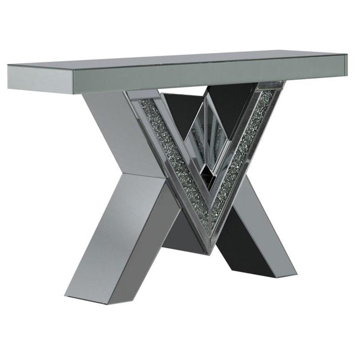 Taffeta V-shaped Sofa Table with Glass Top Silver (723449)