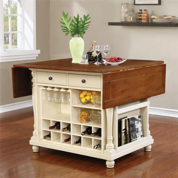 Slater 2-drawer Kitchen Island with Drop Leaves Brown and Buttermilk (102271)