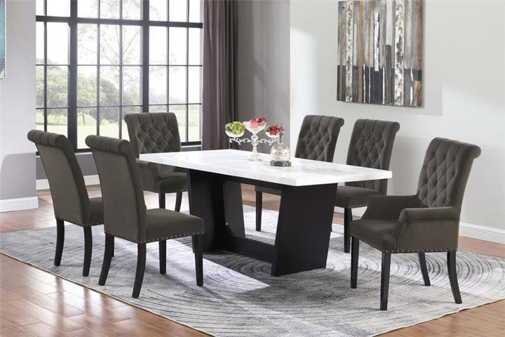 Sherry 7-piece Rectangular Marble Top Dining Set Brown and White (115511-S7BV)