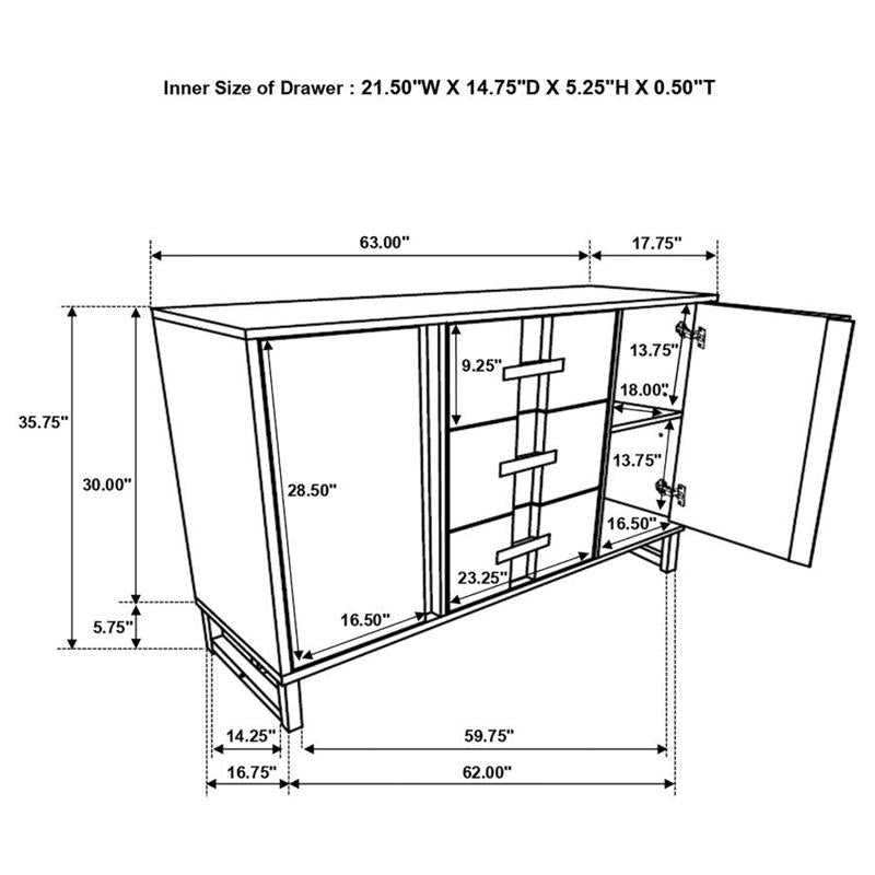 Kelly 3-drawer Storage Dining Sideboard Server Dark Grey (107965)