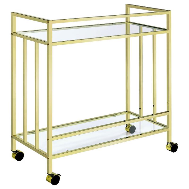 Cara Rectangular Glass Bar Cart Brass (181381)