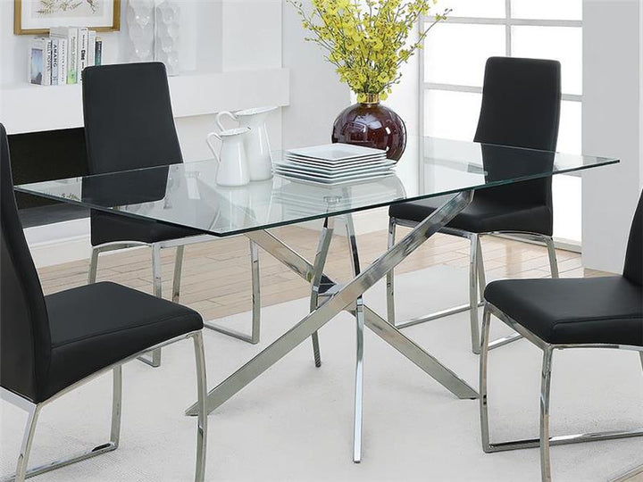 Carmelo X-shaped Dining Table Chrome and Clear (107931)