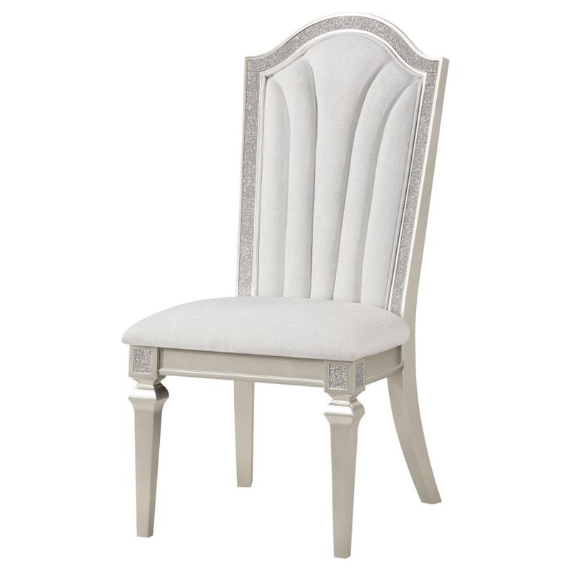 Evangeline Upholstered Dining Side Chair with Faux Diamond Trim Ivory and Silver Oak (Set of 2) (107552)