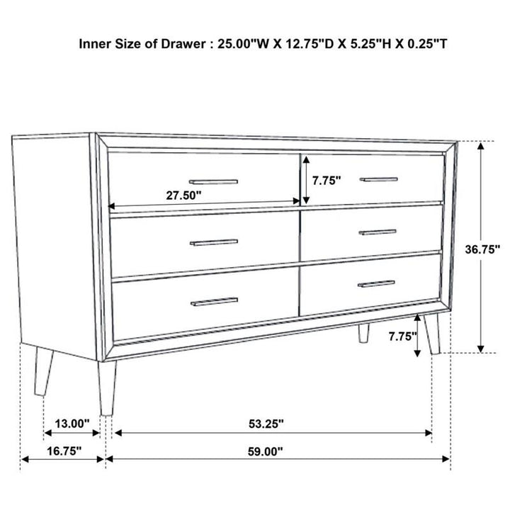 Ramon 6-drawer Dresser Metallic Sterling (222703)
