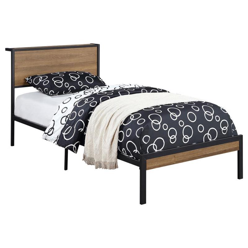 Ricky Twin Platform Bed Light Oak and Black (302144T)