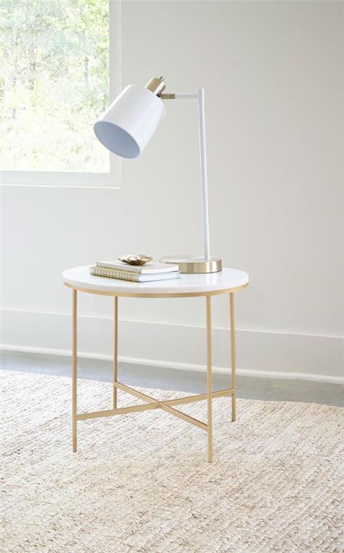 Ellison Round X-cross End Table White and Gold (723207)