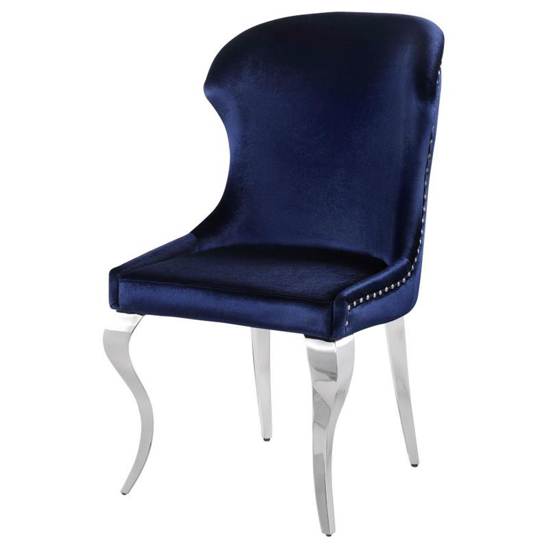 Cheyanne Upholstered Wingback Side Chair with Nailhead Trim Chrome and Ink Blue (Set of 2) (190745)