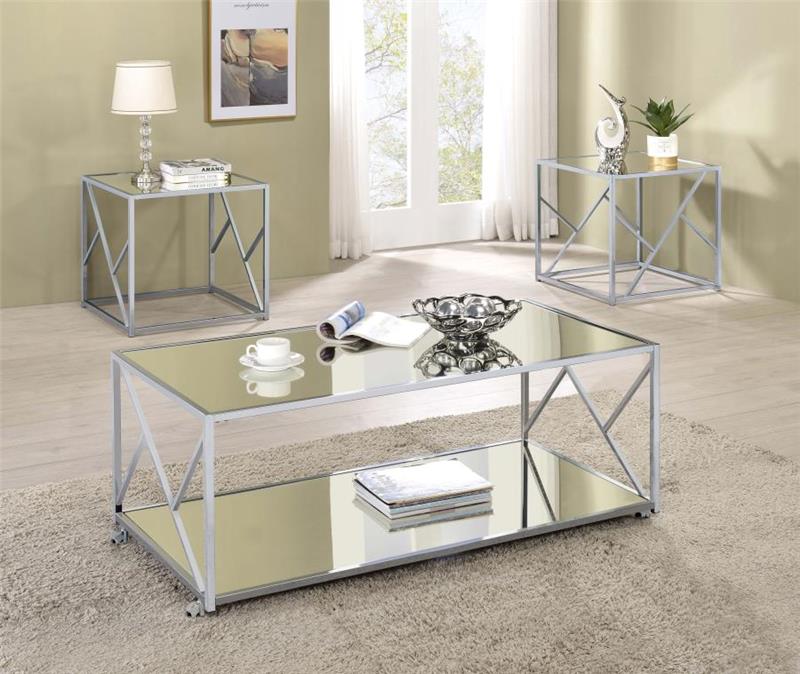 Provins 3-piece Occasional Table Set Clear Mirror and Chrome (720794)