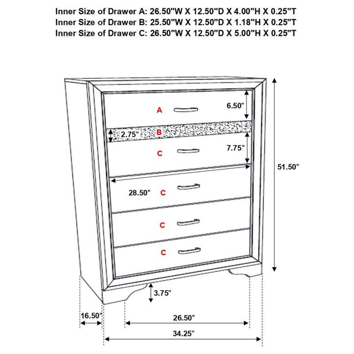 Miranda 5-drawer Chest White and Rhinestone (205115)