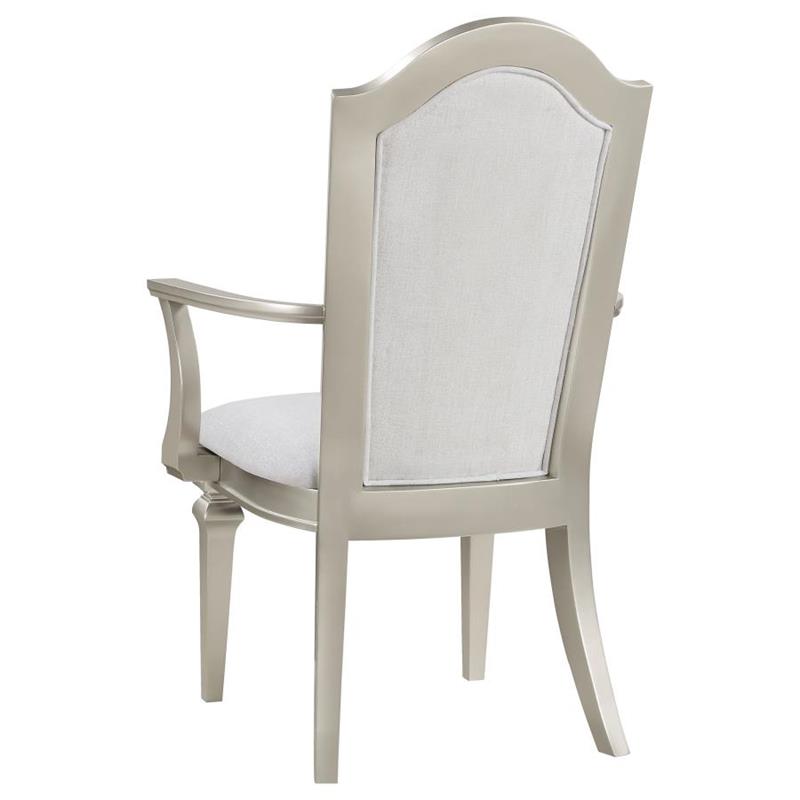 Evangeline Upholstered Dining Arm Chair with Faux Diamond Trim Ivory and Silver Oak (Set of 2) (107553)