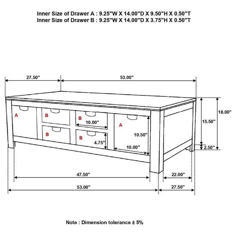 Esther 6-drawer Storage Coffee Table Natural Sheesham (723888)