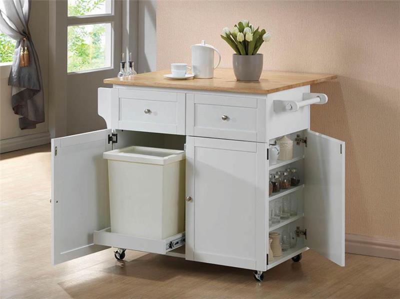 Jalen 3-door Kitchen Cart with Casters Natural Brown and White (900558)