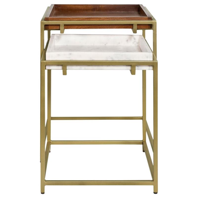 Bolden 2-Piece Square Nesting Table With Recessed Top Gold (936172)