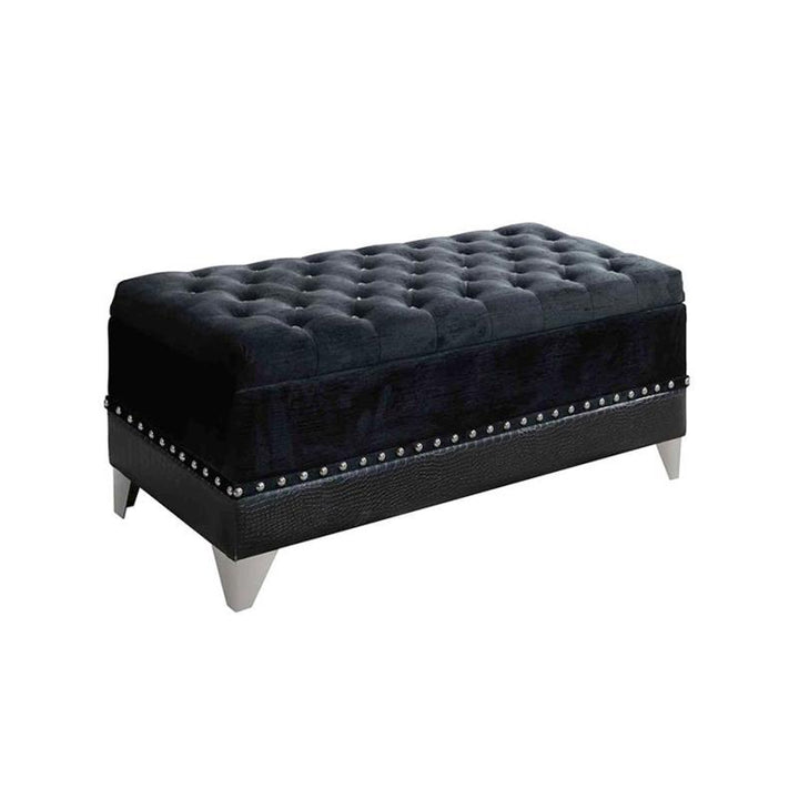 Barzini Tufted Rectangular Trunk with Nailhead Black (300644)