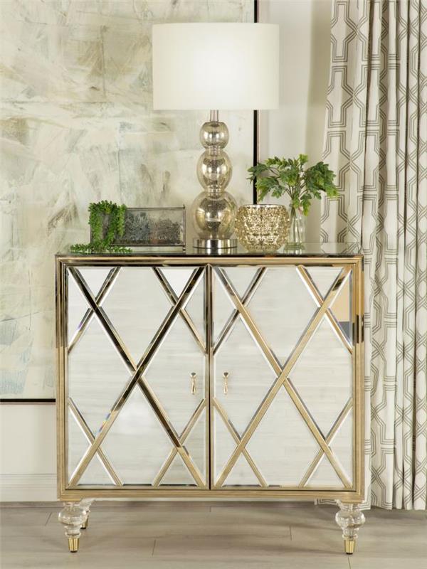 Astilbe 2-door Accent Cabinet Mirror and Champagne (951851)