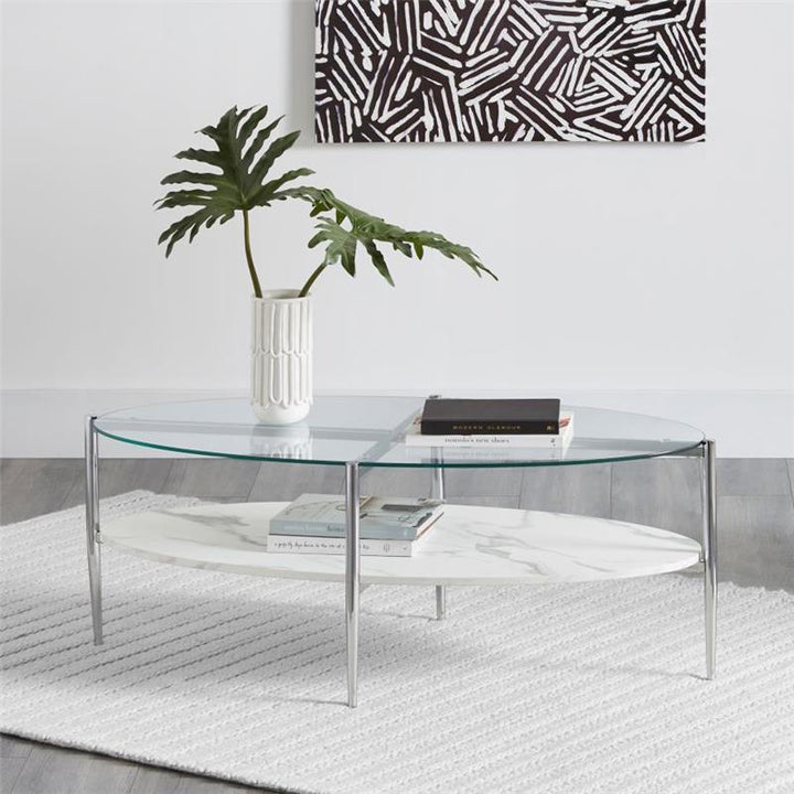 Cadee Round Glass Top Coffee Table White and Chrome (723278)