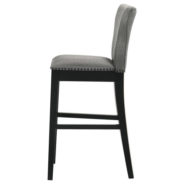 Rolando Upholstered Solid Back Bar Stools with Nailhead Trim (Set of 2) Grey and Black (183029)