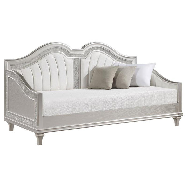 Evangeline Upholstered Twin Daybed with Faux Diamond Trim Silver and Ivory (360121)