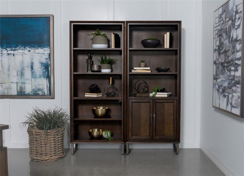 Marshall 5-shelf Bookcase With Storage Cabinet Dark Walnut and Gunmetal (881296)