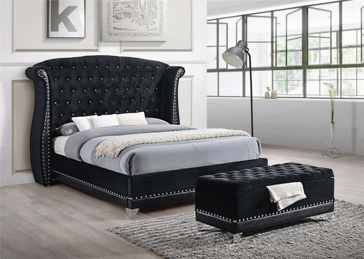 Barzini Eastern King Tufted Upholstered Bed Black (300643KE)