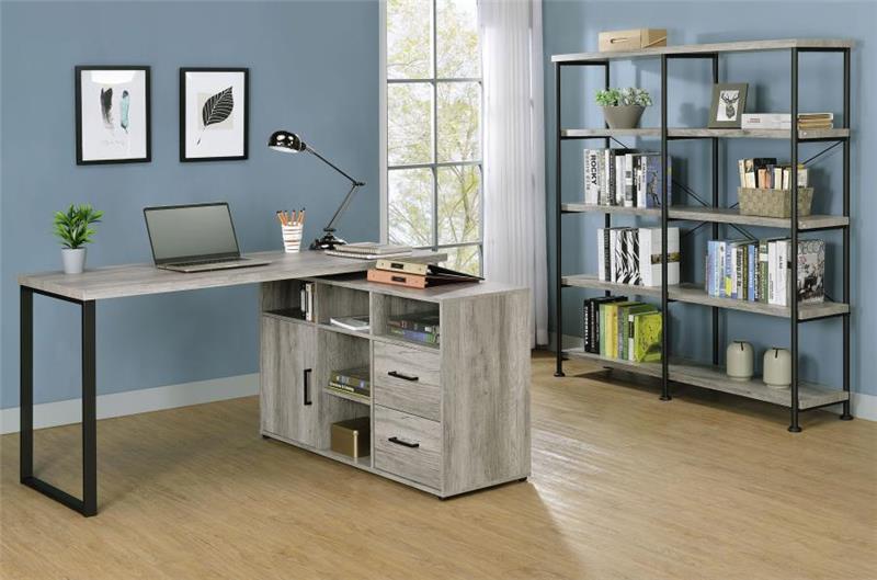 Hertford L-shape Office Desk with Storage Grey Driftwood (804462)