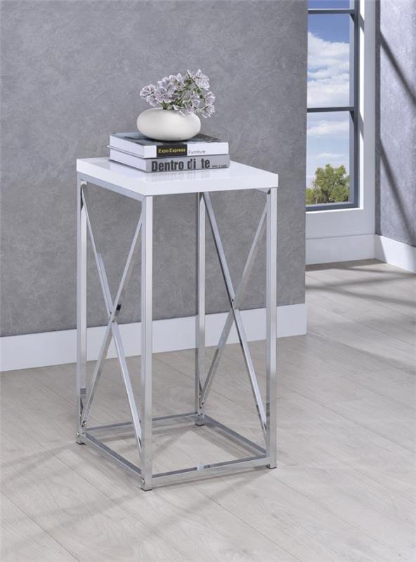 Edmund Accent Table with X-cross Glossy White and Chrome (930014)