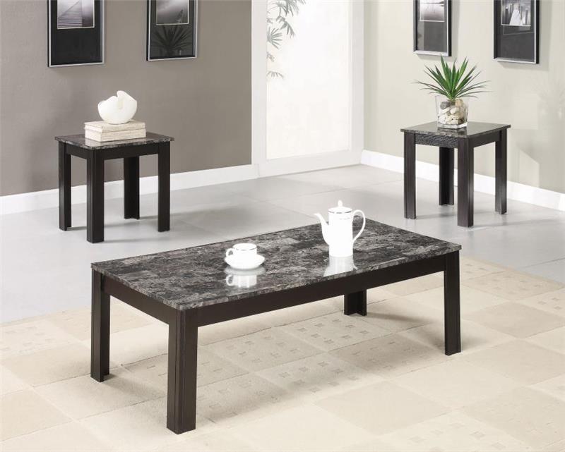 Rhodes 3-piece Faux-marble Top Occasional Table Set Black (700375)