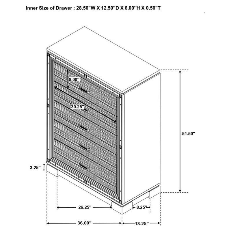 Cappola Rectangular 5-drawer Chest Silver and Black (223365)