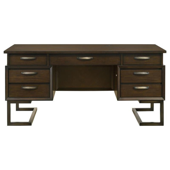 Marshall 6-drawer Executive Desk Dark Walnut and Gunmetal (881291)