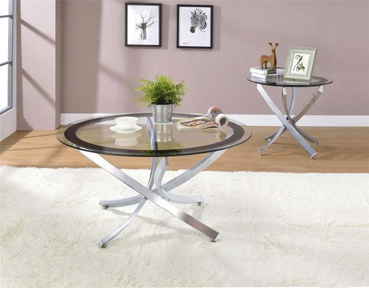 Brooke Glass Top Coffee Table Chrome and Black (702588)