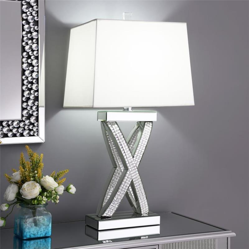 Dominick Table Lamp with Rectange Shade White and Mirror (923289)