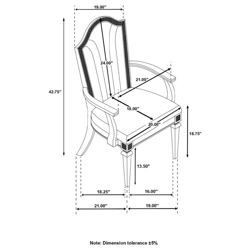 Evangeline Upholstered Dining Arm Chair with Faux Diamond Trim Ivory and Silver Oak (Set of 2) (107553)