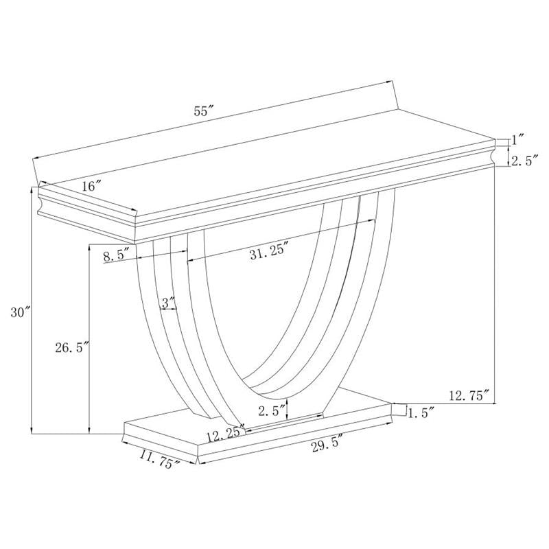 Kerwin U-base Rectangle Sofa Table White and Chrome (708539)