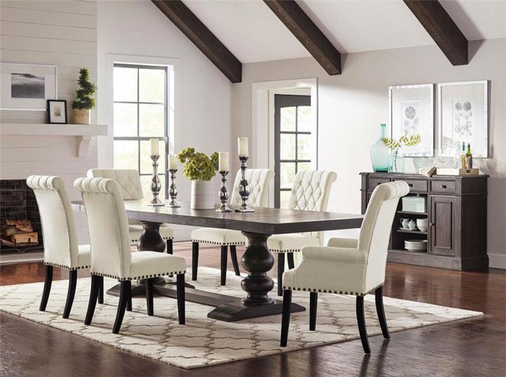 Phelps Rectangular Trestle Dining Set Antique Noir and Beige (121231-S5)