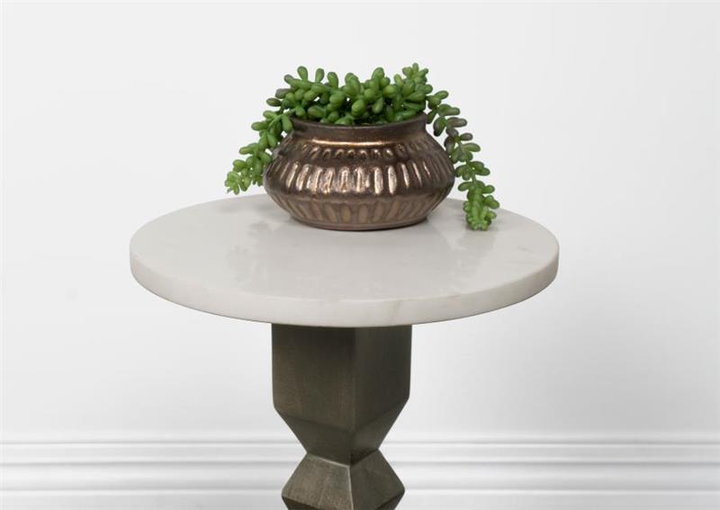 Colette Round Marble Top Side Table White and Dark Grey (930190)