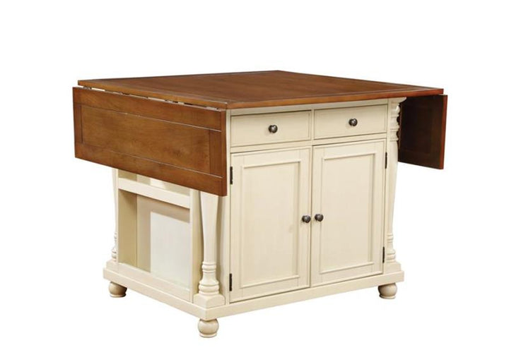 Slater 2-drawer Kitchen Island with Drop Leaves Brown and Buttermilk (102271)