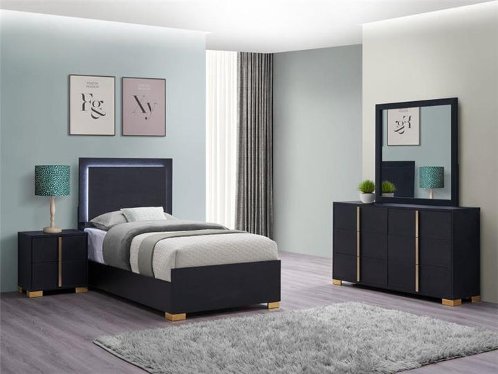 Marceline 4-piece Twin Bedroom Set with LED Headboard Black (222831T-S4)