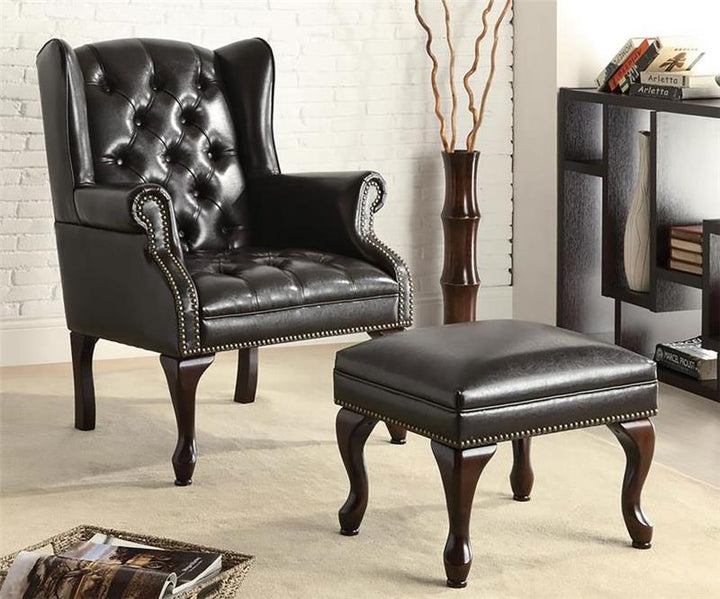 Roberts Button Tufted Back Accent Chair with Ottoman Black and Espresso (900262)