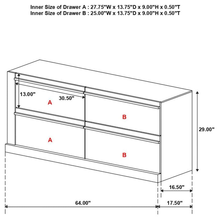 Azalia 4-drawer Dresser Black and Walnut (224283)