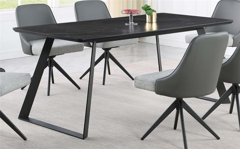 Smith Rectangle Ceramic Top Dining Table Black and Gunmetal (115231)