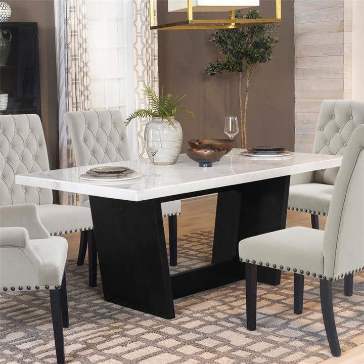 Sherry Trestle Base Marble Top Dining Table Espresso and White (115511)