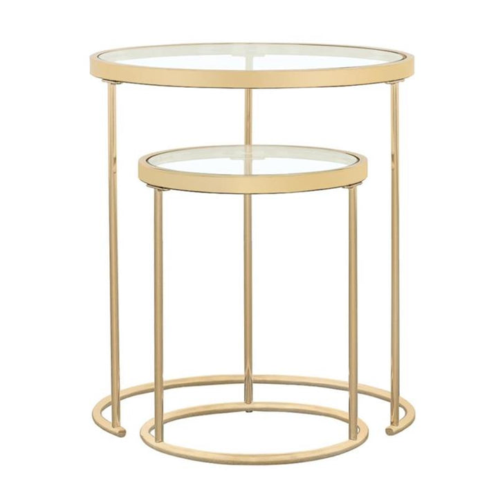 Maylin 2-piece Round Glass Top Nesting Tables Gold (935936)