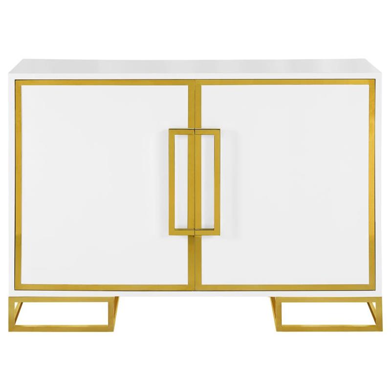 Elsa 2-door Accent Cabinet with Adjustable Shelves White and Gold (959594)