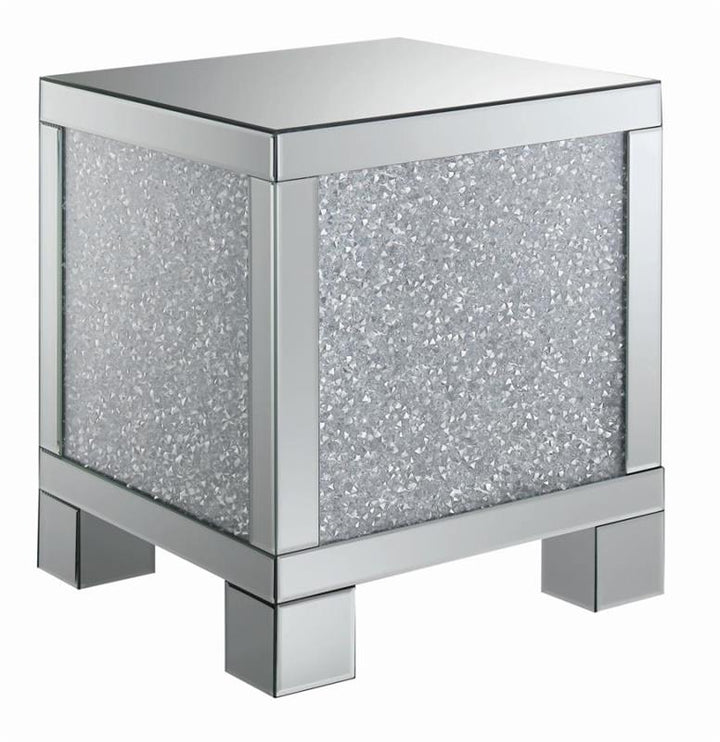 Gillian Square End Table Silver and Clear Mirror (722497)