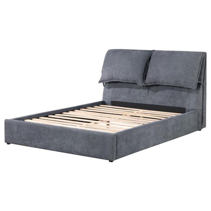 Laurel Upholstered Eastern King Platform Bed with Pillow Headboard Charcoal Grey (306041KE)