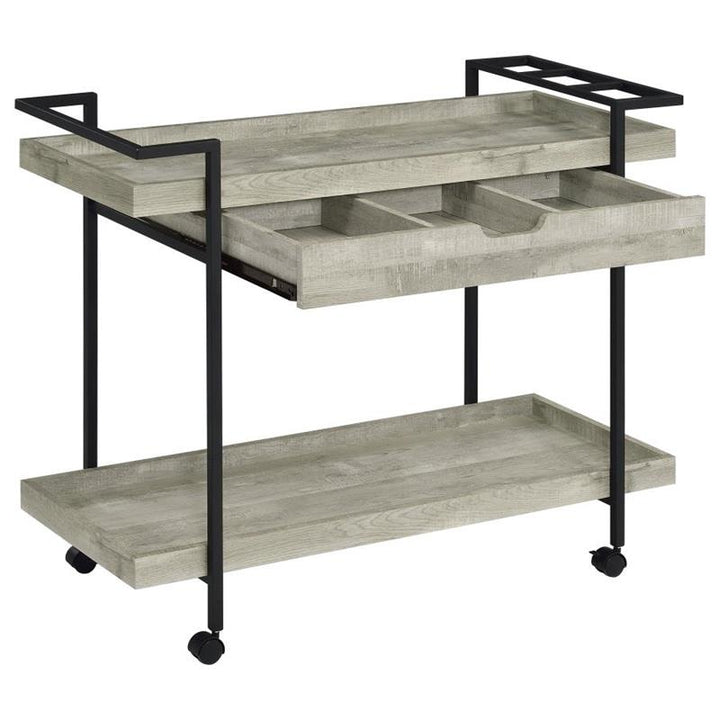 Ventura 2-tier Bar Cart with Storage Drawer Grey Driftwood (181005)