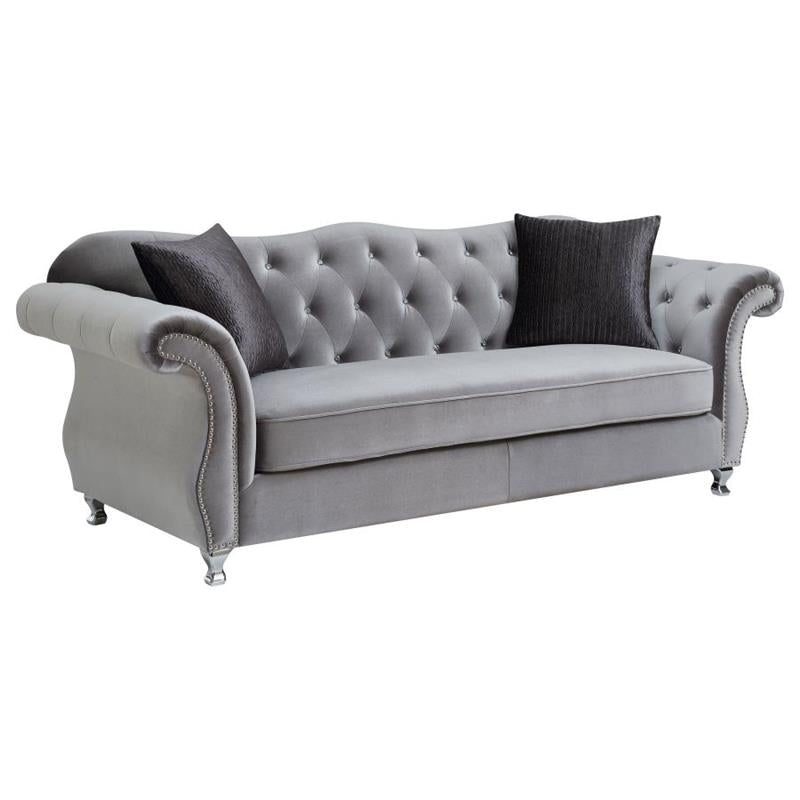 Frostine Upholstered Tufted Living Room Set Silver (551161-S3)