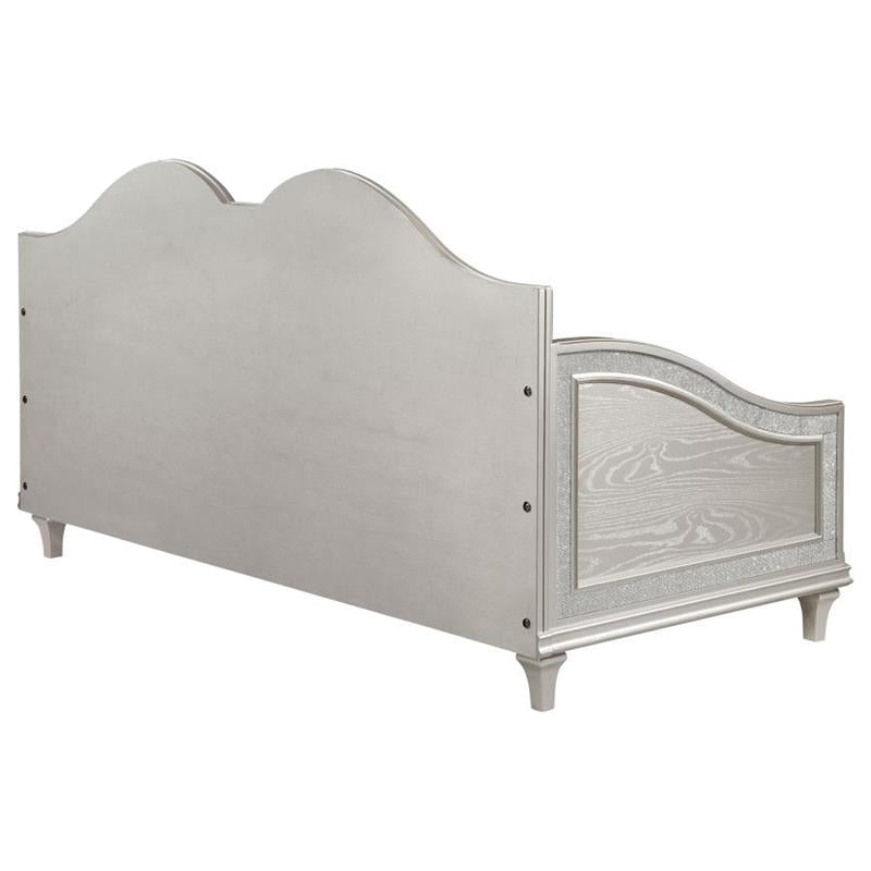 Evangeline Upholstered Twin Daybed with Faux Diamond Trim Silver and Ivory (360121)