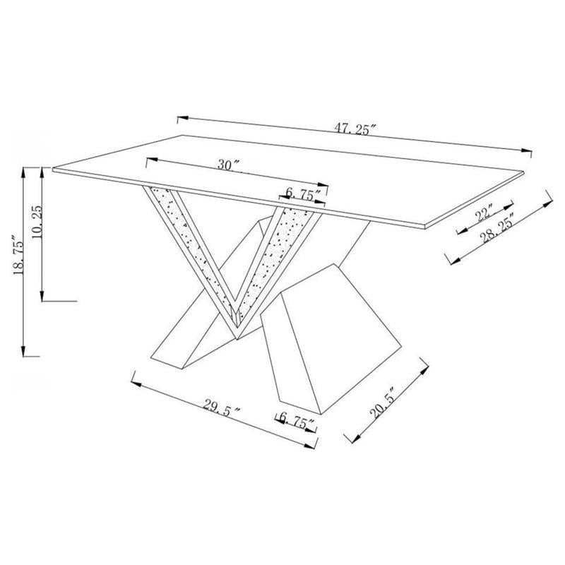 Taffeta V-shaped Coffee Table with Glass Top Silver (723448)