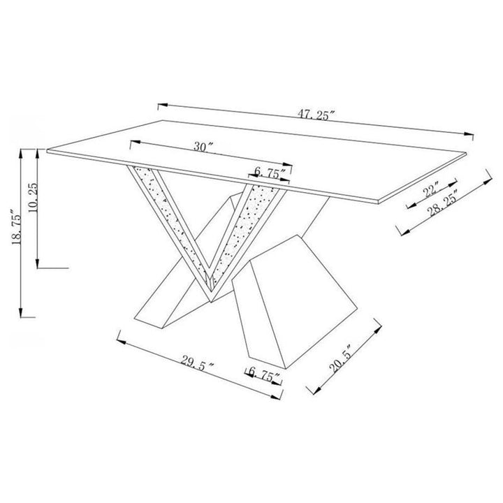 Taffeta V-shaped Coffee Table with Glass Top Silver (723448)